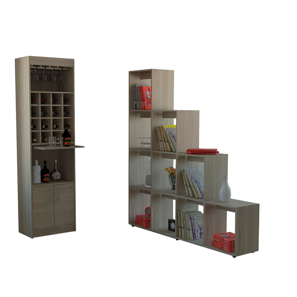 Bar Kava + Biblioteca Escalera Beijing Color Rovere Para Sala De Estar